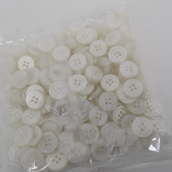 White Pearl 4 hole 24L Button 5/8" 15.3mm 200 package Flat Opaque Dennis Logo - Picture 1 of 4